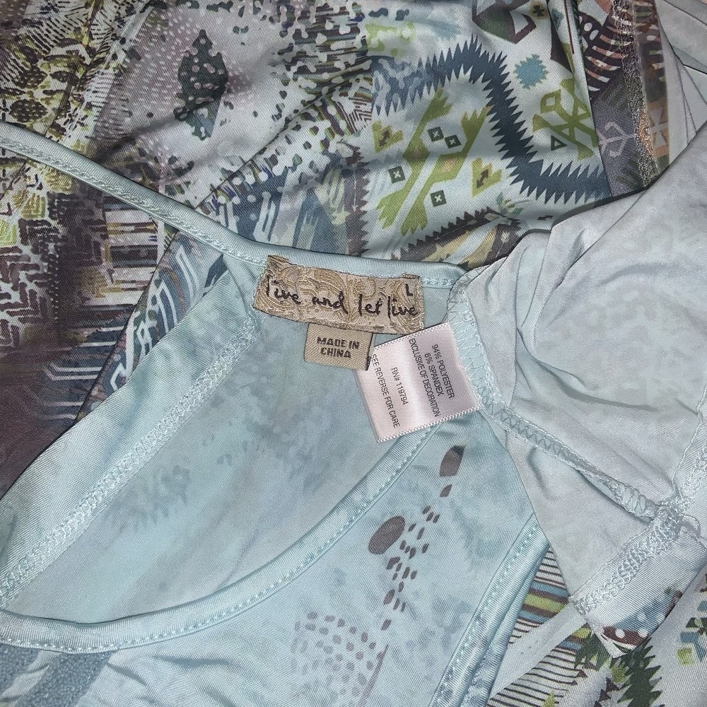 Live and Let Live Women's Large Boho Tunic Top Blue Keyhole Neck Sleeveless Y2K - Picture 6 of 7